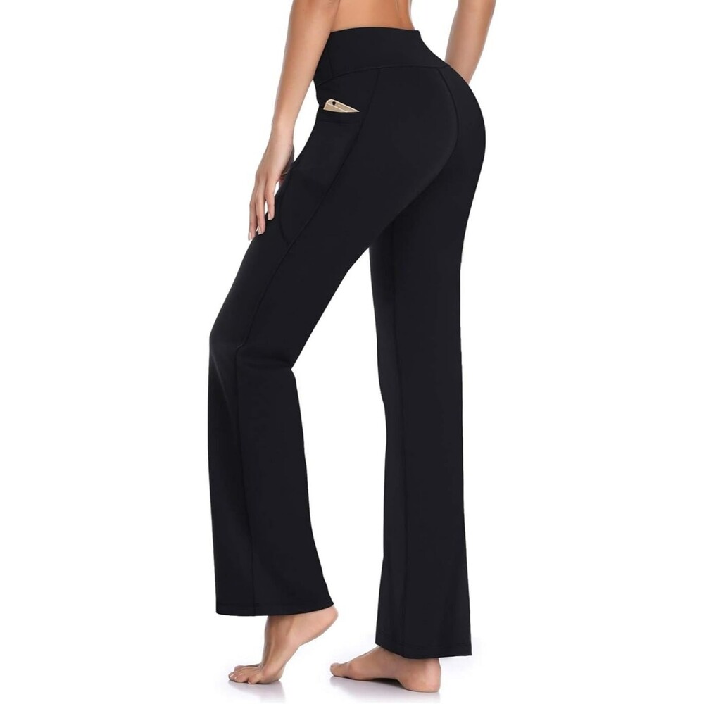 HISKYWIN Women's Flare Yoga Pants LARGE Black Tummy Control Bootleg Workout